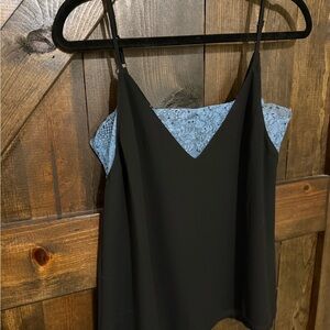 Chic Black Camisole with Blue Lace Accents